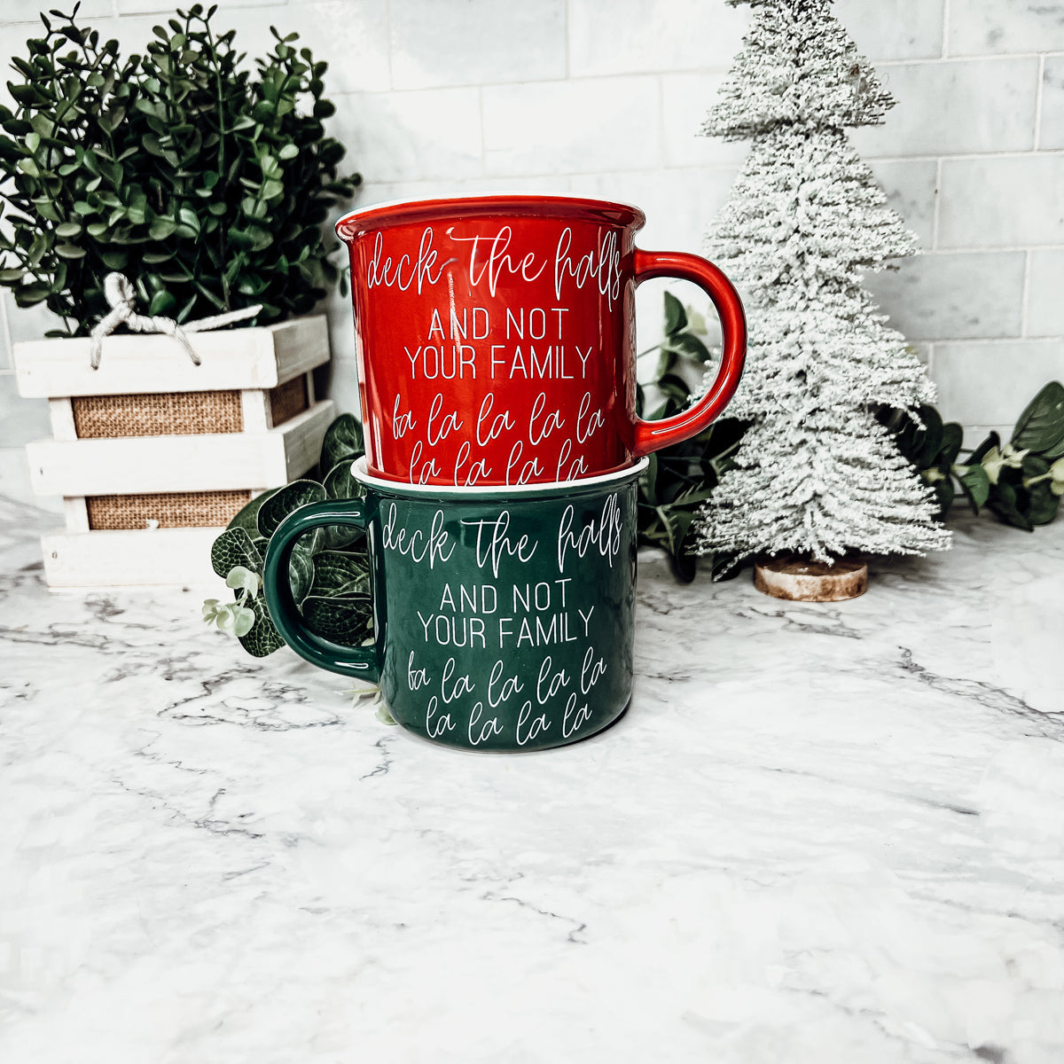 Christmas Coffee Bar Inspiration Decor, Red and green mugs