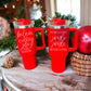 Funny Coffee Christmas Quotes on a Large 40oz Red Tumbler, that reads "My Bells don't Jingle Jingle before coffee"