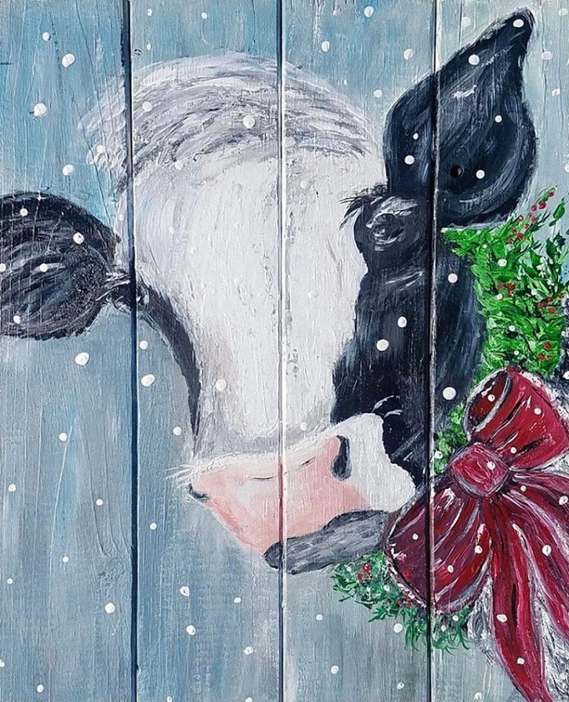 Christmas Cow - Art Bayou Paint Party schedule your fun today!