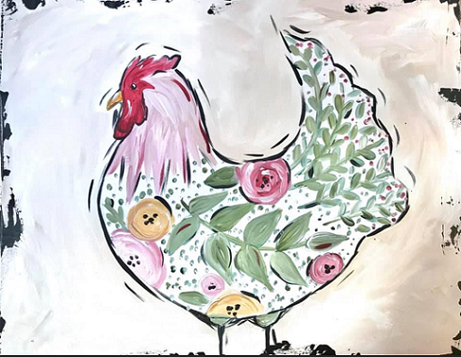 Floral Rooster - Art Bayou Paint Party schedule your fun today!